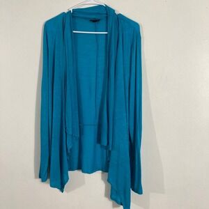 New Directions Cardigan Womens XL Teal Waterfall Open Front Slub Knit